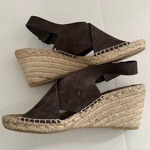 Vince Stephania leather suede ankle buckle wedge